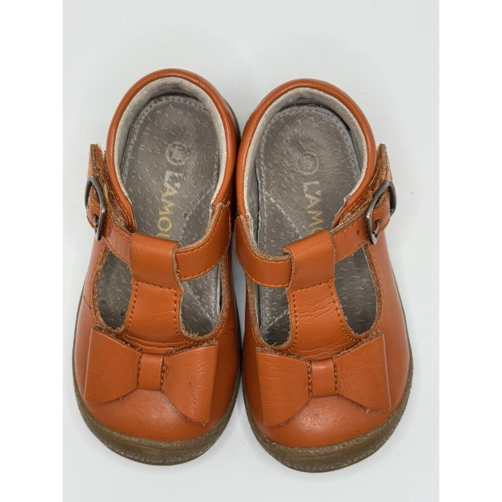 L'Amour Emma Classic Mary Jane Spicy Orange T-Strap Bow Shoes, Girl's Size‎ 5